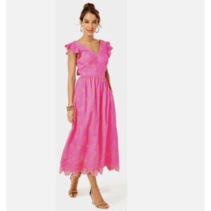 NWT Lilly Pulitzer Lillyanne Flutter Sleeve Eyelet Midi Dress Aura Pink‎ Size 4